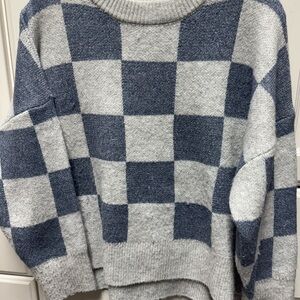 Sincerely Jules Blue and Gray Checkered Sweater